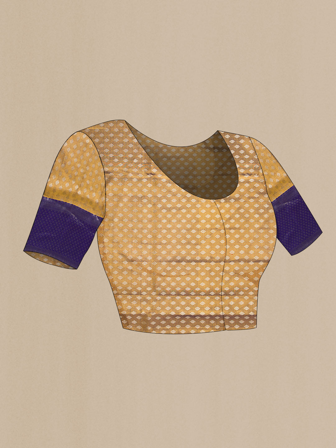 Close up image of the blouse of Gold Dual Tone Kanjivaram Tissue Silk Saree with Zari Brocade on the body and Zari Border. 