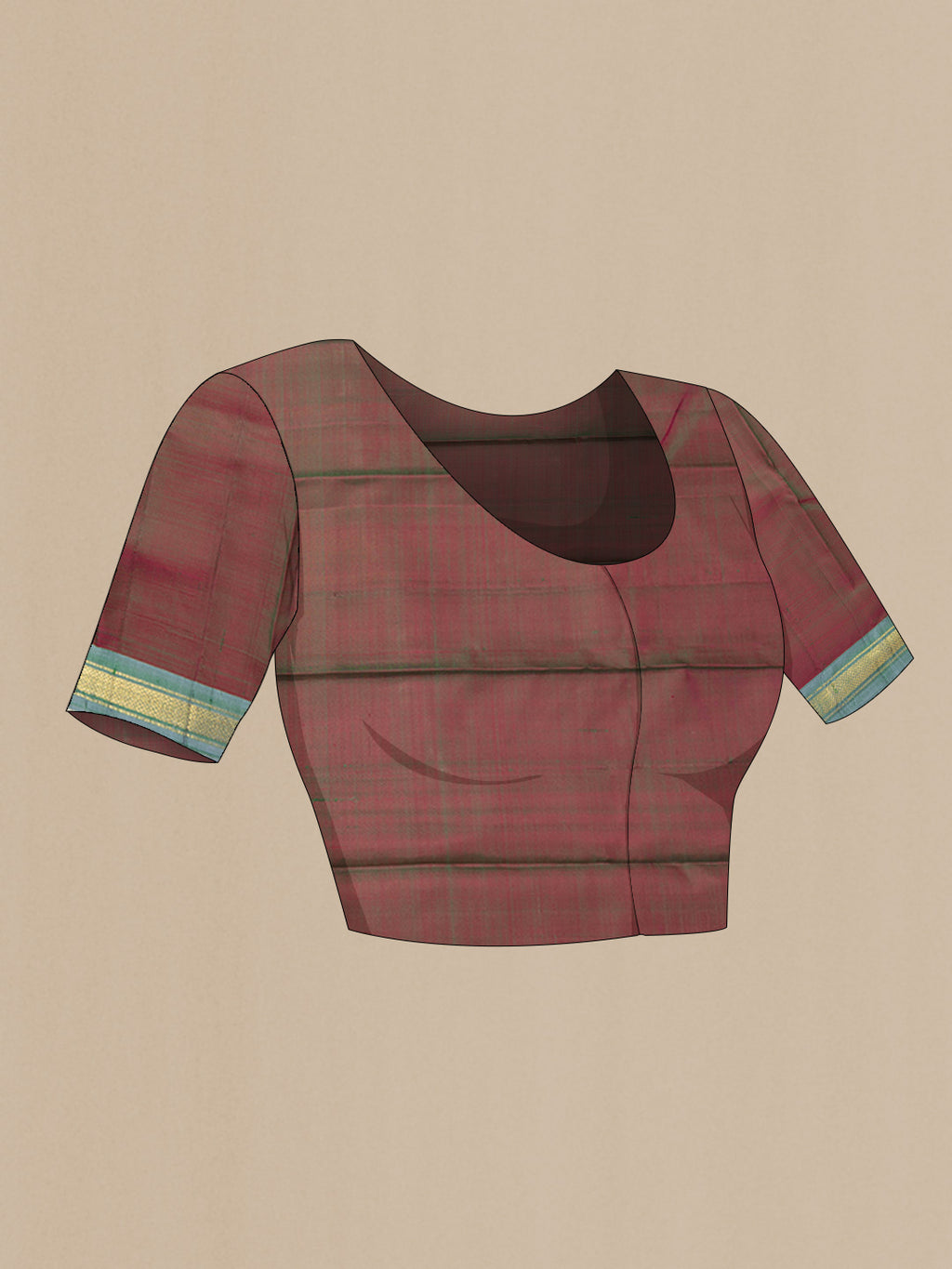 Close up image of the blouse of Mehandi Green Dual Tone Kanchipuram Saree with Plain Body and Zari Border. 