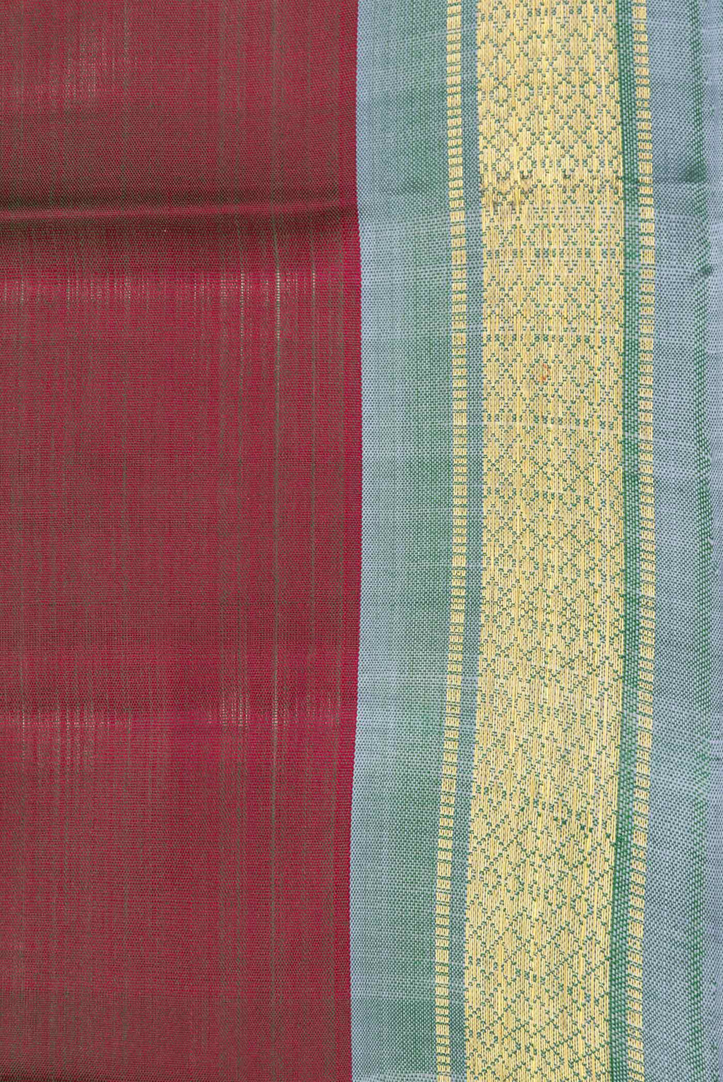 Border image of Mehandi Green Dual Tone Kanchipuram Saree with Plain Body and Zari Border. 