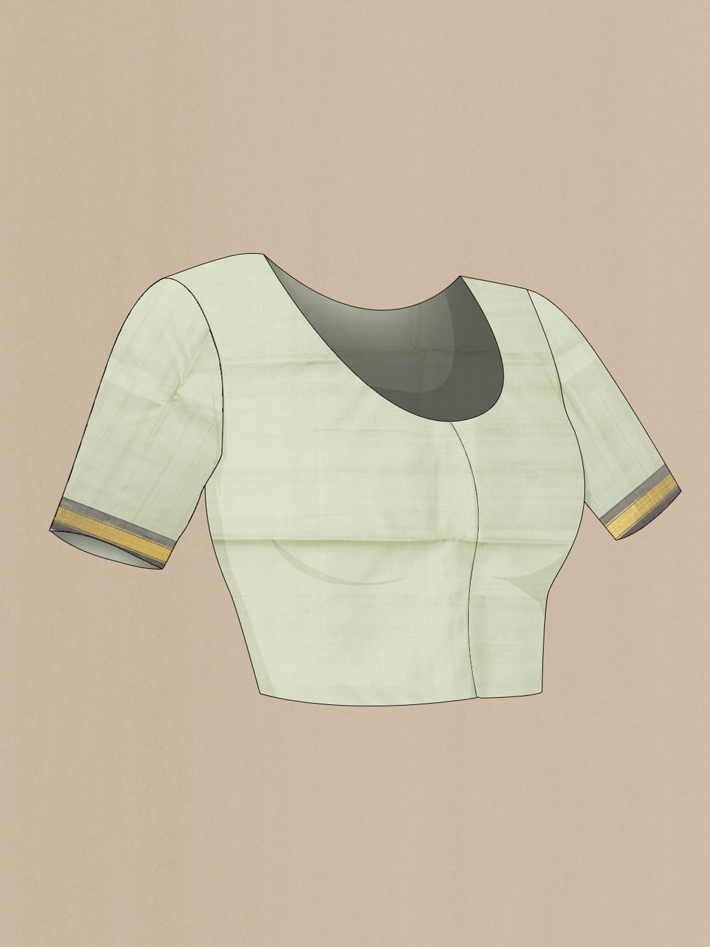 Close up image of the blouse of Pista Green Dual Tone Kanchipuram Saree with Plain Body and Zari Border. 