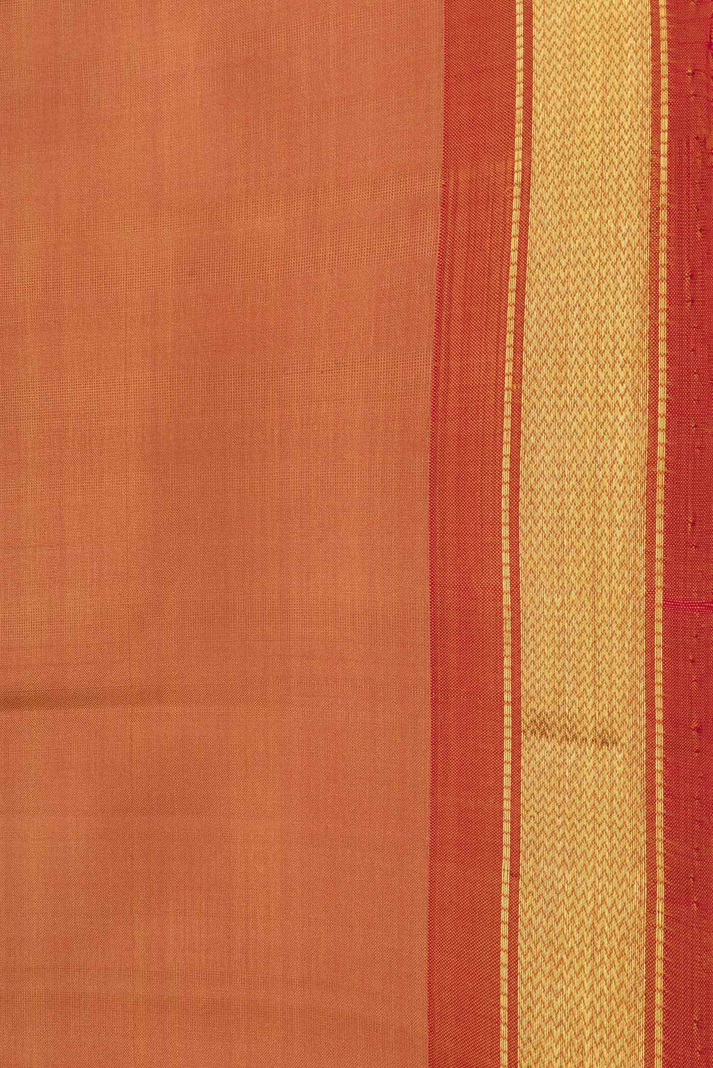 Border image of Golden Peach Dual Tone Kanchipuram Saree with Plain Body and Zari Border. 