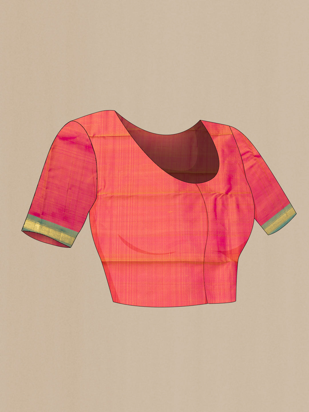 Close up image of the blouse of Pink Dual Tone Kanchipuram Saree with Plain Body and Zari Border. 