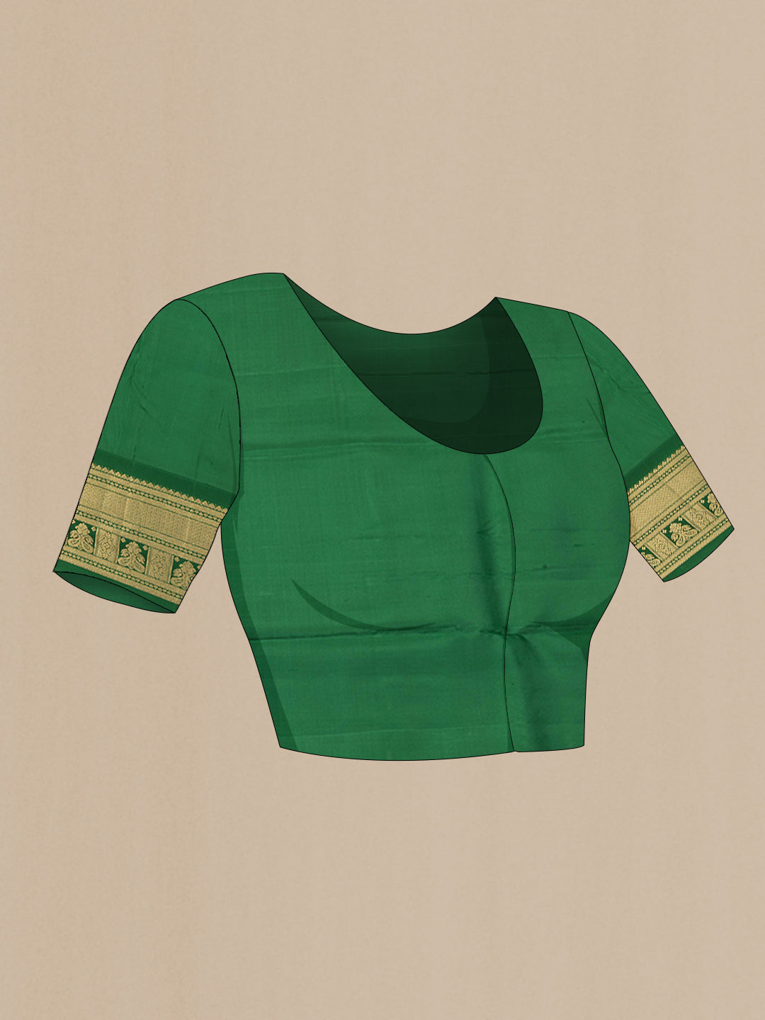 Close up image of the blouse of Yellow Dual Tone Kanchipuram Saree with Plain Body and Zari Border. 