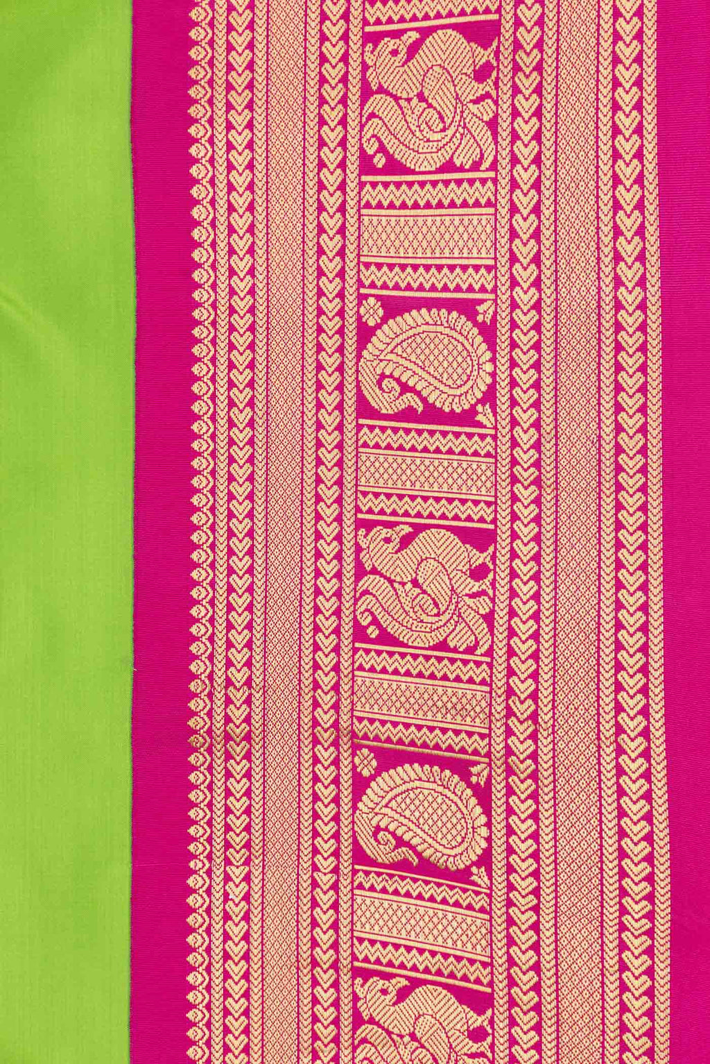 Border image of Parrot Green Dual Tone Kanchipuram Saree with Plain Body and Zari Border. 