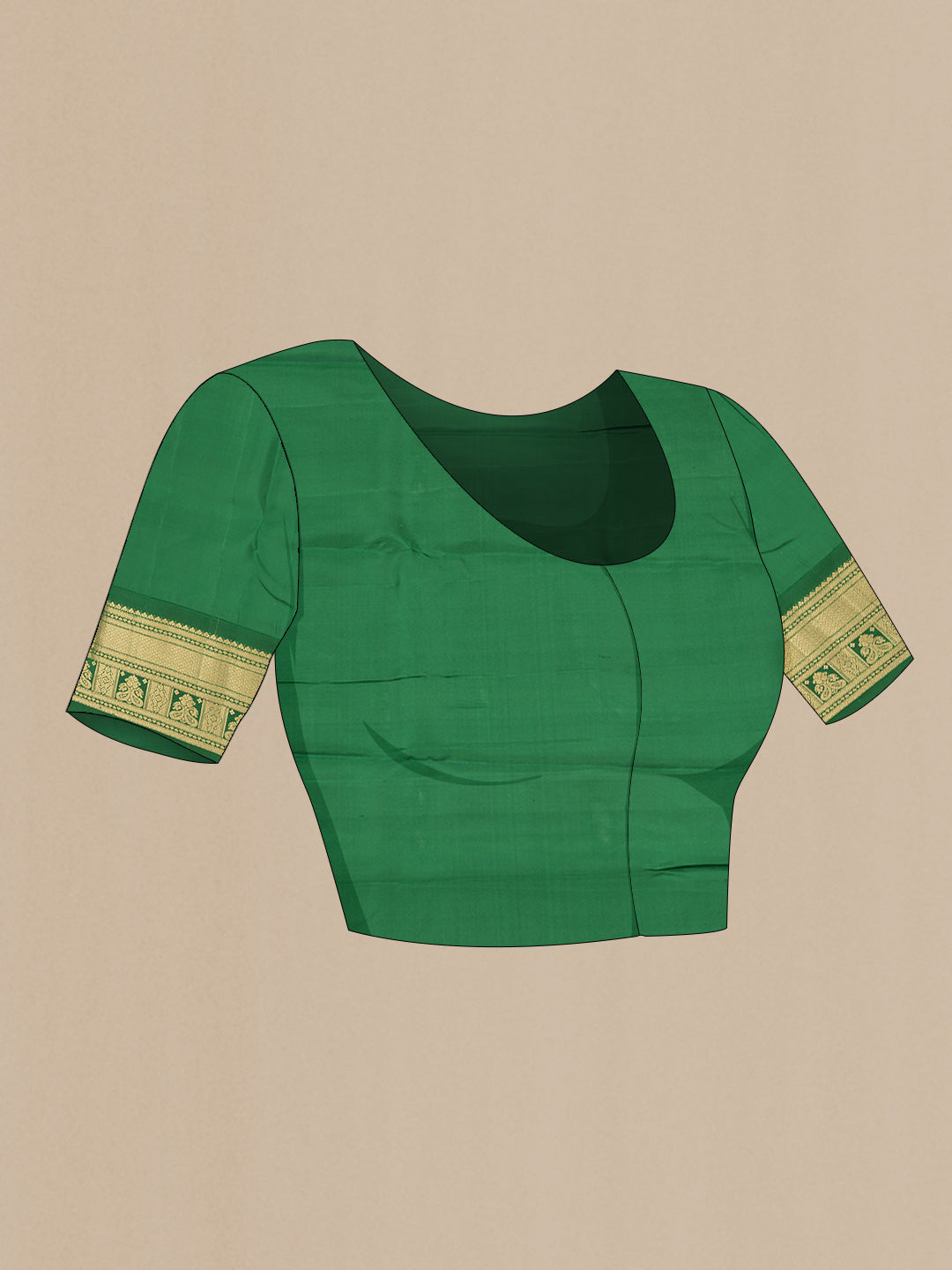 Close up image of the blouse of Orange Dual Tone Kanchipuram Saree with Plain Body and Zari Border. 