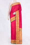 Pink Bangalore Silk Saree with Zari Butta on the body and Zari Border displayed on a mannequin