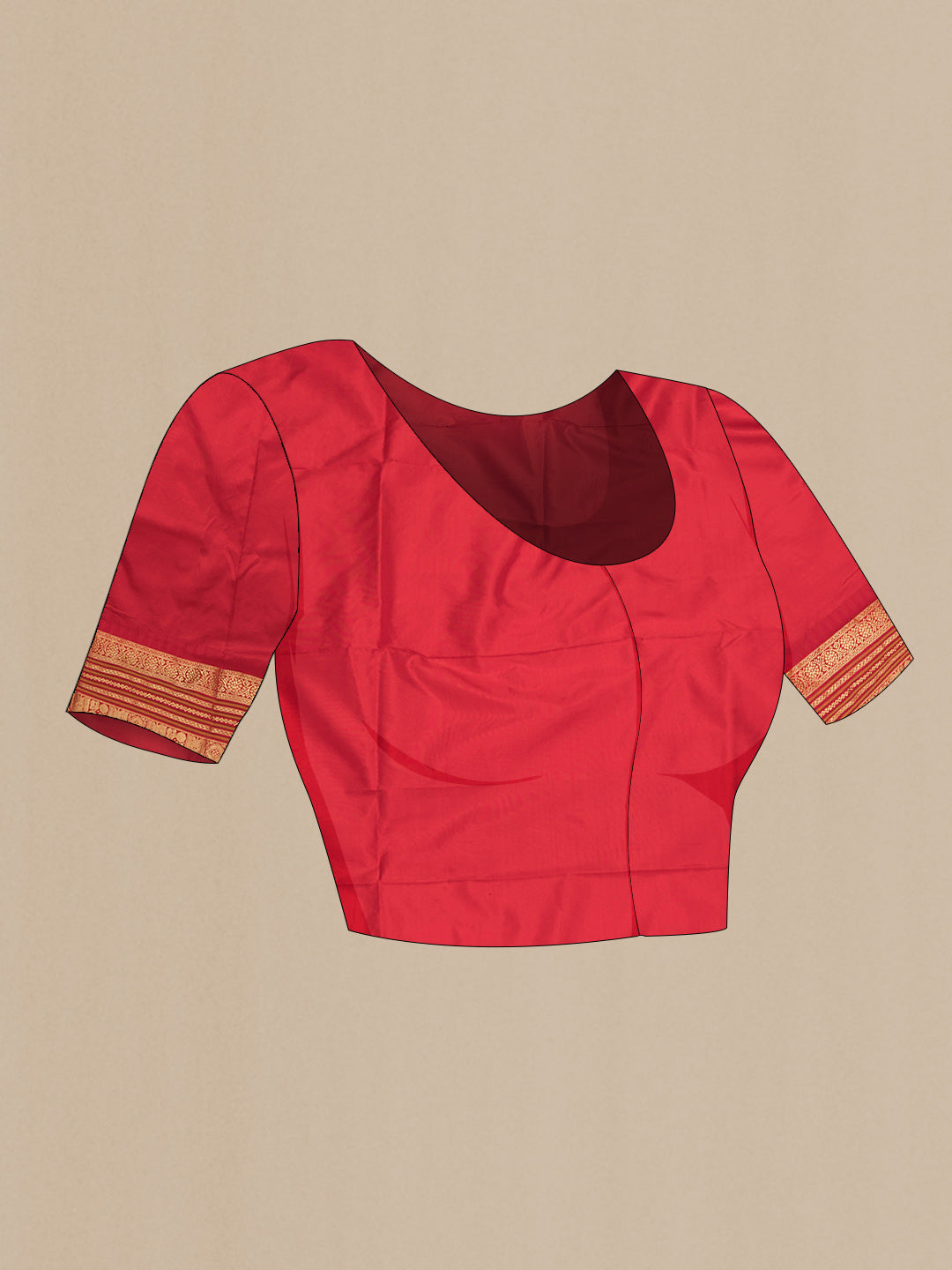 Close up image of the blouse of Black Bangalore Silk Saree with Zari Butta on the body and Zari Border