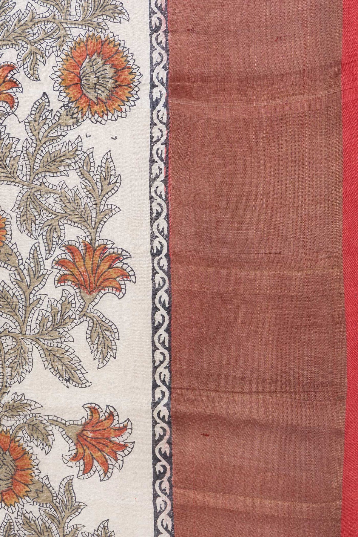 Border image of Brown Dual Tone Tussar Silk Saree with Printed design on the body and Fancy Border. 