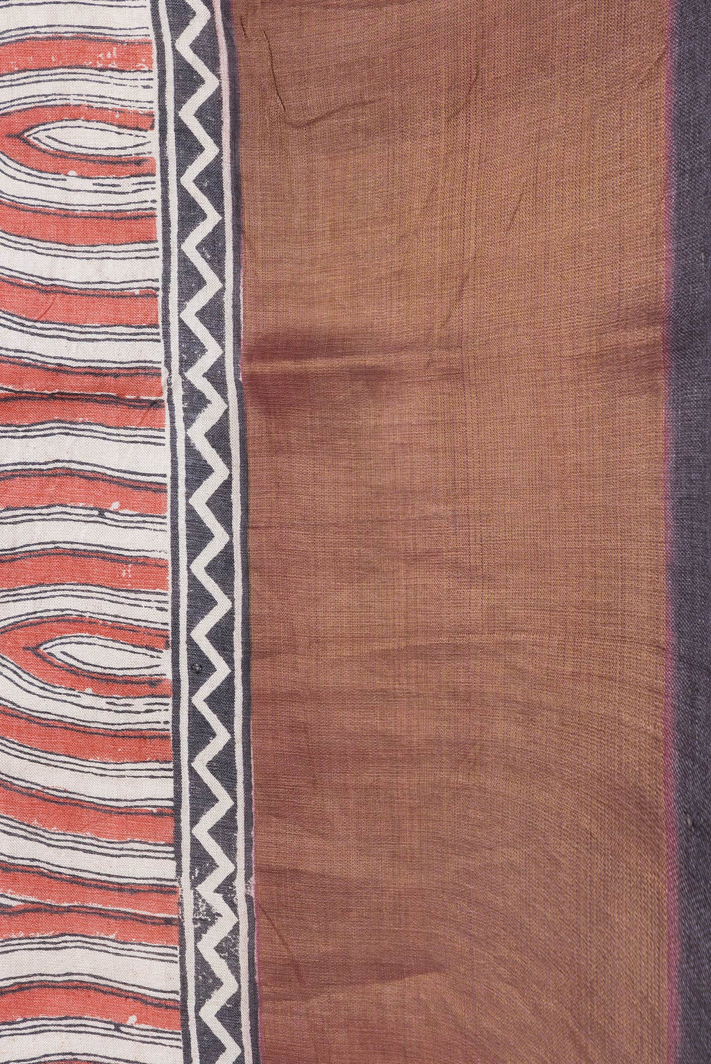 Border image of Red Dual Tone Tussar Silk Saree with Printed design on the body and Zari Border. 