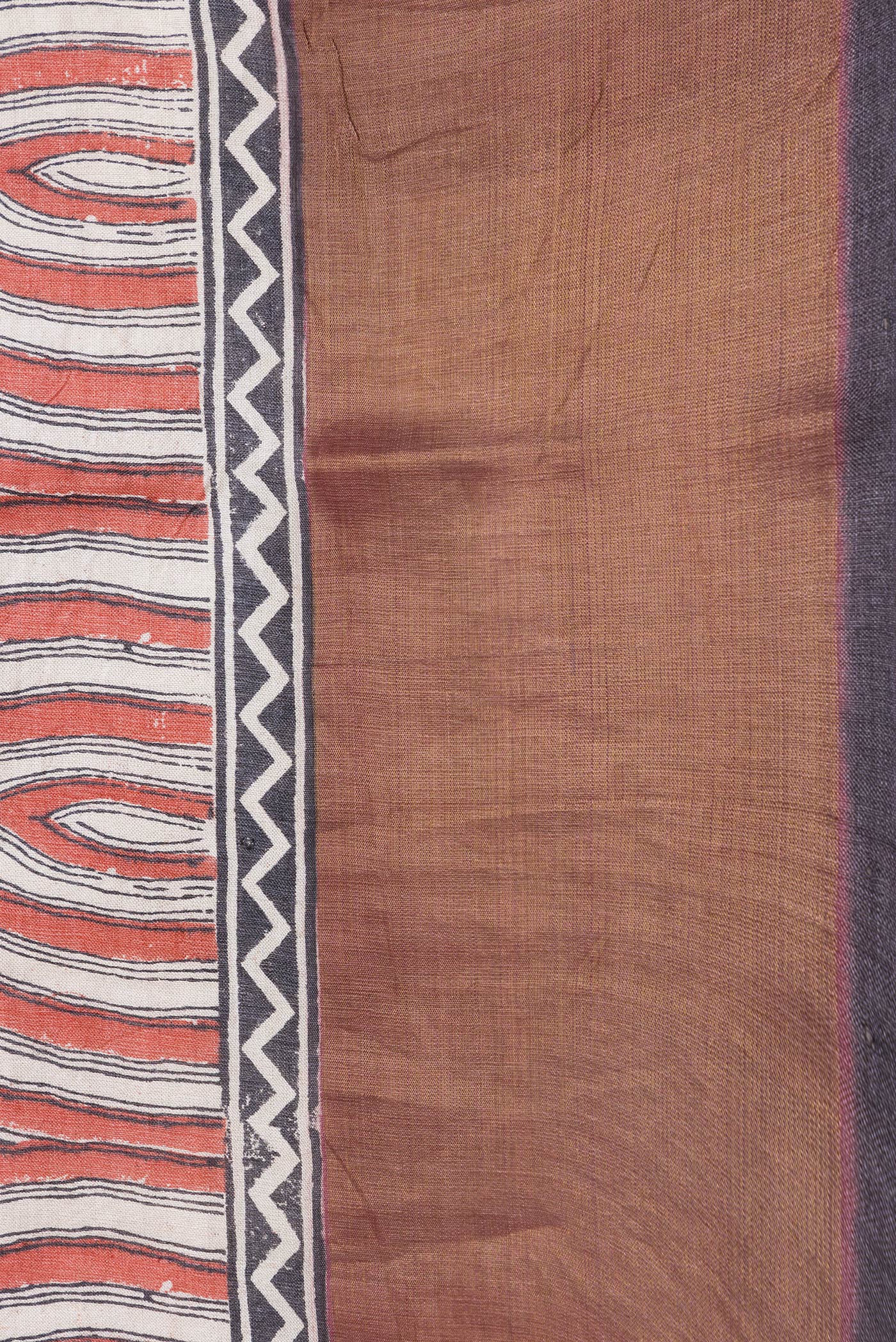 Border image of Red Dual Tone Tussar Silk Saree with Printed design on the body and Zari Border. 