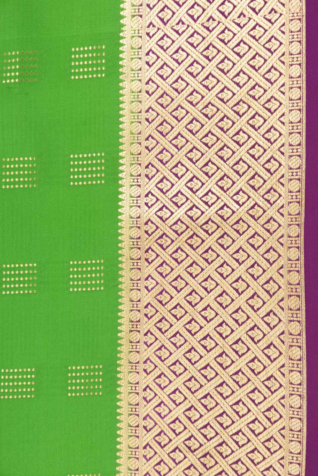 Border image of Green Dual Tone Mysore Crepe Saree with Zari Butta on the body and Zari Border