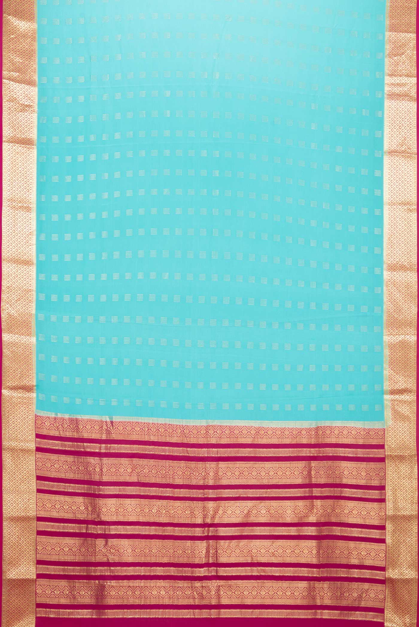 Flat view of Sky Blue Dual Tone Mysore Crepe Saree with Zari Butta on the body and Zari Border