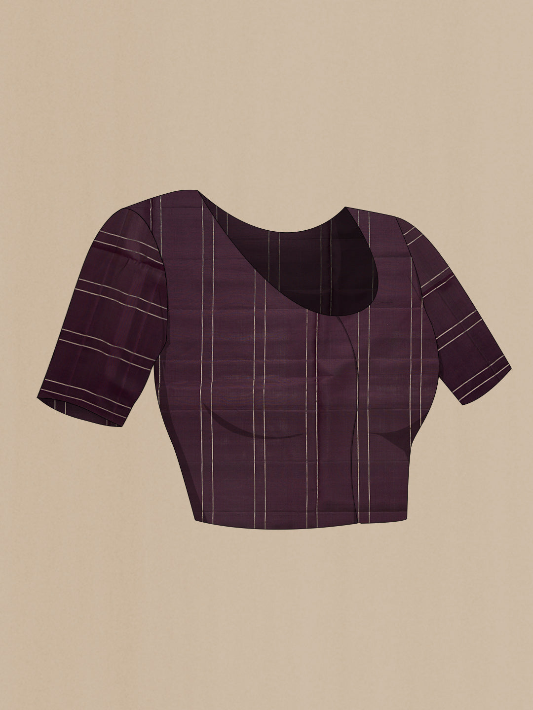 Close up image of the blouse of Rose Gold Dual Tone Soft Silk Saree with Checked design on the body and Without Border. 