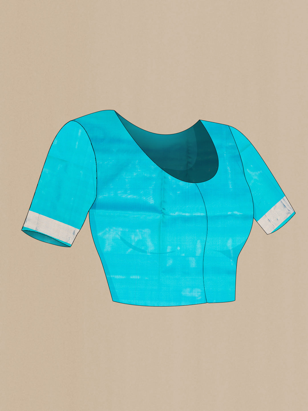 Close up image of the blouse of Beige Dual Tone Soft Silk Saree with Zari Butta on the body and Zari Border. 