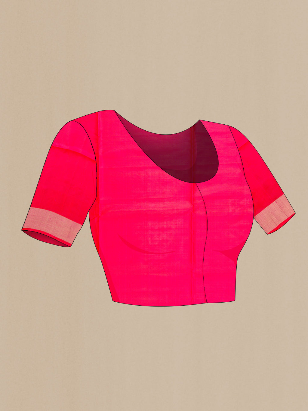 Close up image of the blouse of Beige Dual Tone Soft Silk Saree with Zari Butta on the body and Zari Border. 