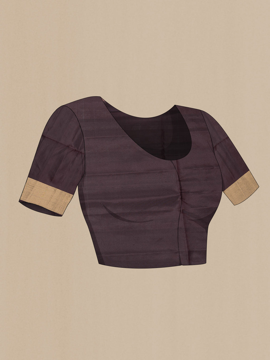 Close up image of the blouse of Rose Gold Dual Tone Soft Silk Saree with Zari Butta on the body and Zari Border. 