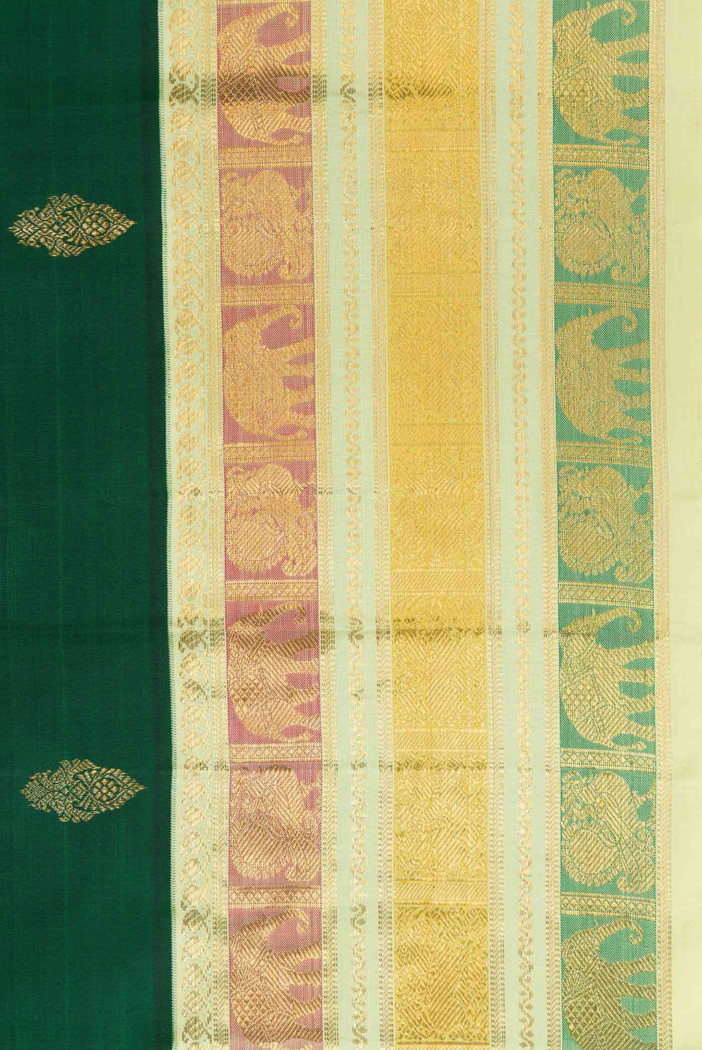 Border image of Pure Silk Pure Zari Bottle Green Dual Tone Kanchipuram Saree with Zari Butta on the body and Zari Border