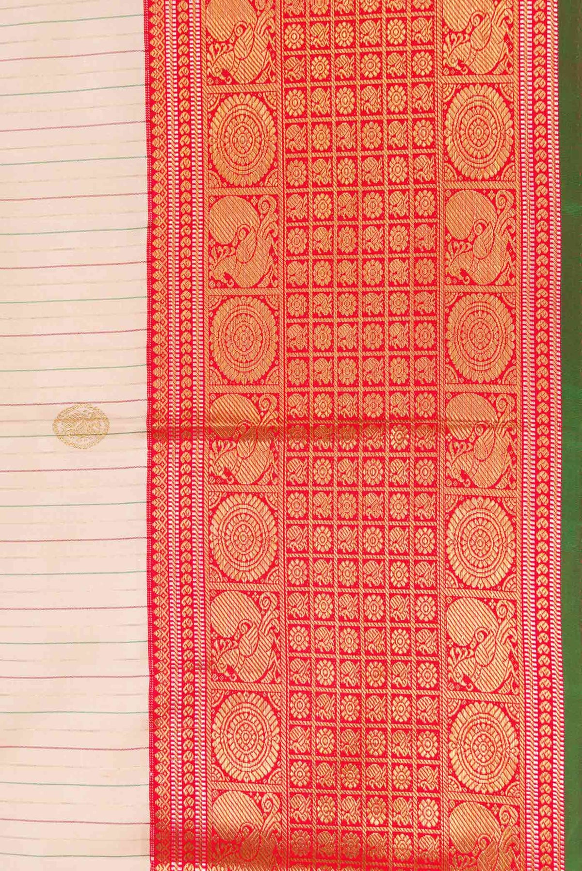 Border image of Pure Silk Pure Zari Rose Gold Dual Tone Kanchipuram Saree with Stripes on the body and Zari Border