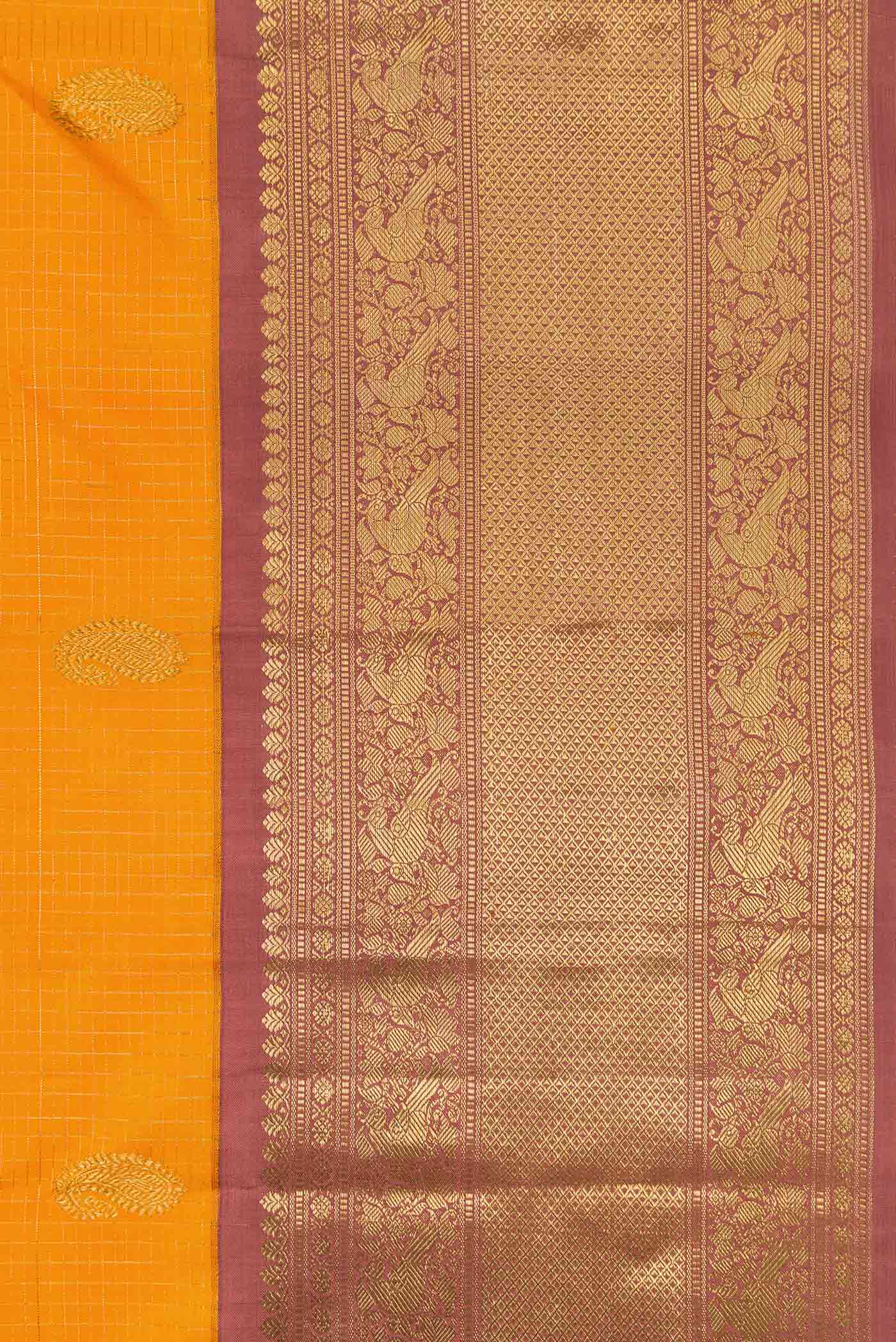 Border image of Pure Silk Pure Zari Yellow Kanchipuram Saree with Checked design on the body and Zari Border