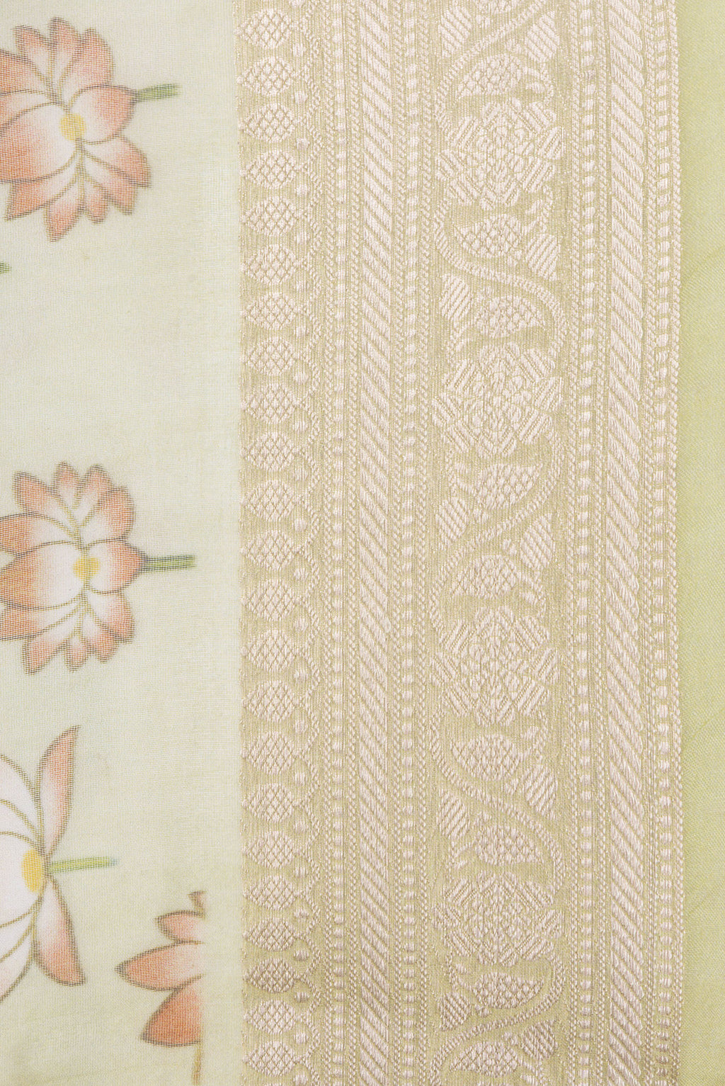 Border image of Pista Green Dual Tone Organza Silk Saree with Printed design on the body and Zari Border. 
