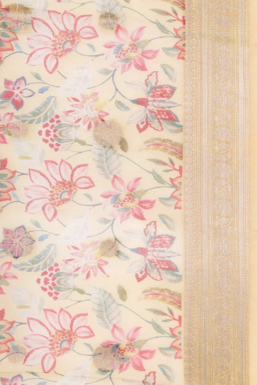 Border image of Sandal Dual Tone Organza Silk Saree with Printed design on the body and Zari Border. 