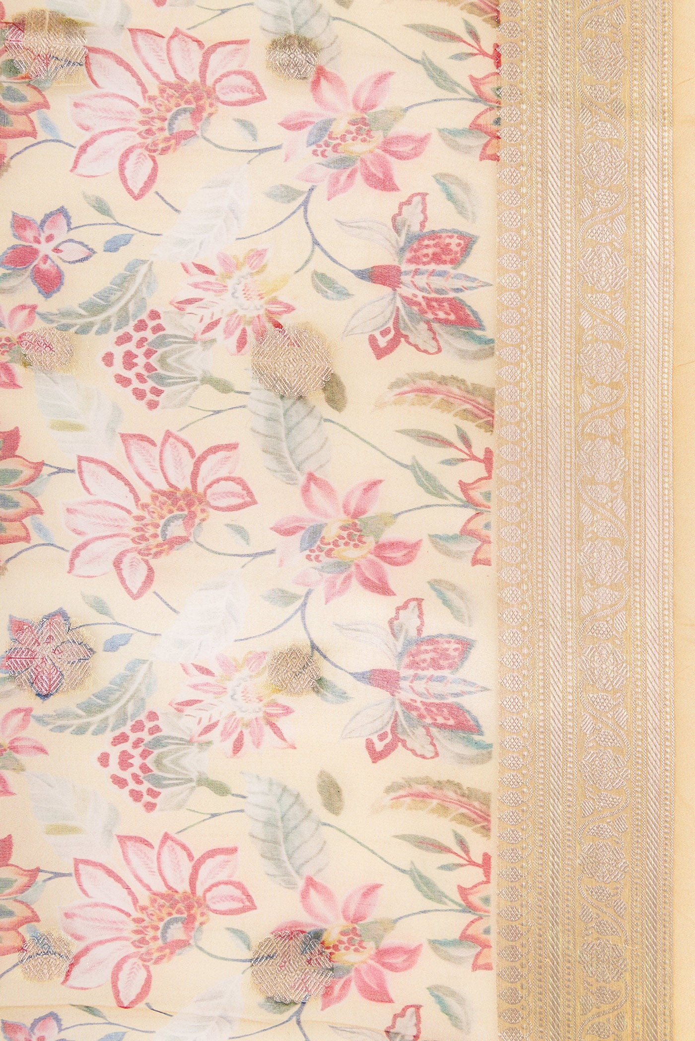 Border image of Sandal Dual Tone Organza Silk Saree with Printed design on the body and Zari Border. 