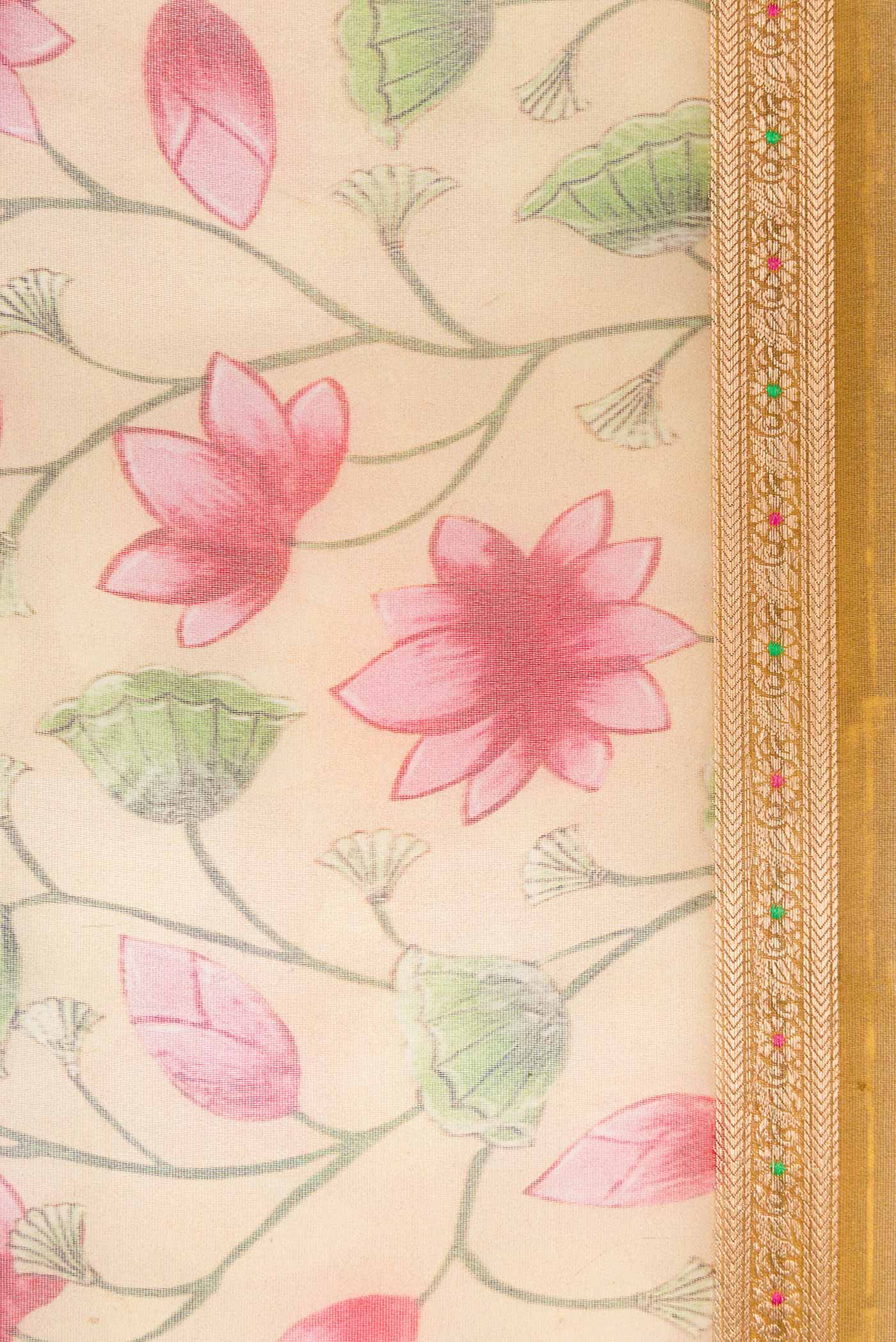 Border image of Sandal Dual Tone Organza Silk Saree with Printed design on the body and Zari Border. 