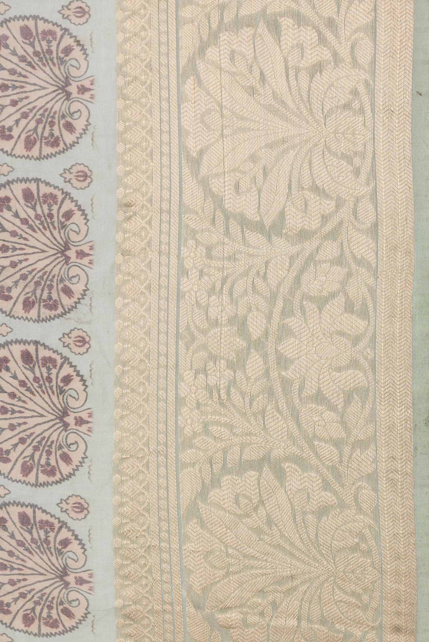 Border image of Beige Dual Tone Organza Silk Saree with Printed design on the body and Zari Border. 