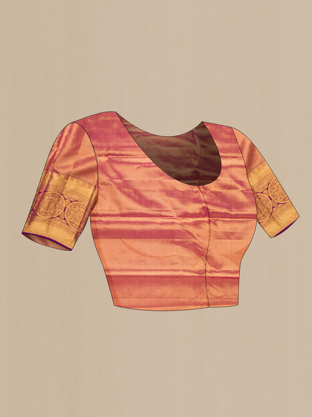 Close up image of the blouse of Parrot Green Dual Tone Kanjivaram Tissue Silk Saree with Zari Brocade on the body and Zari Border. 