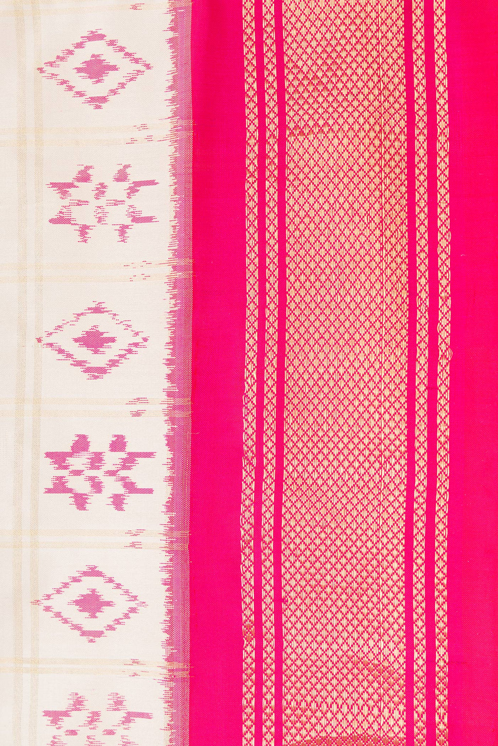 Border image of Off White Dual Tone Double Ikat Saree with Ikat Print on the body and Zari Border. 