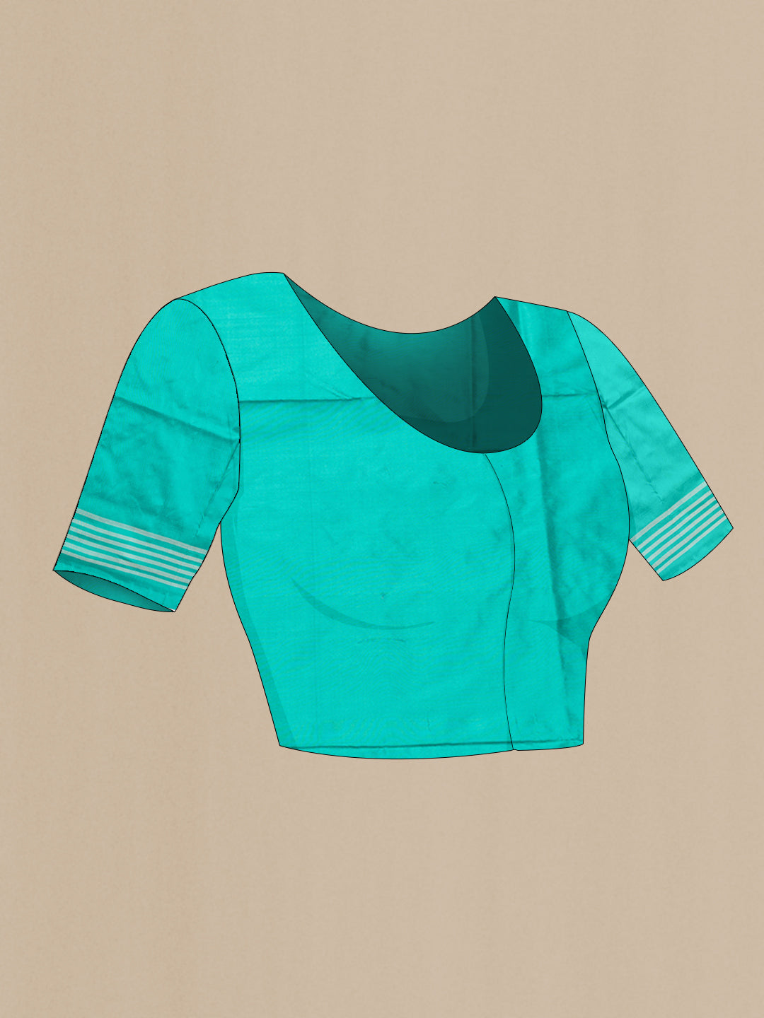 Close up image of the blouse of Sea Green Dual Tone Double Ikat Saree with Ikat Print on the body and Plain Border. 