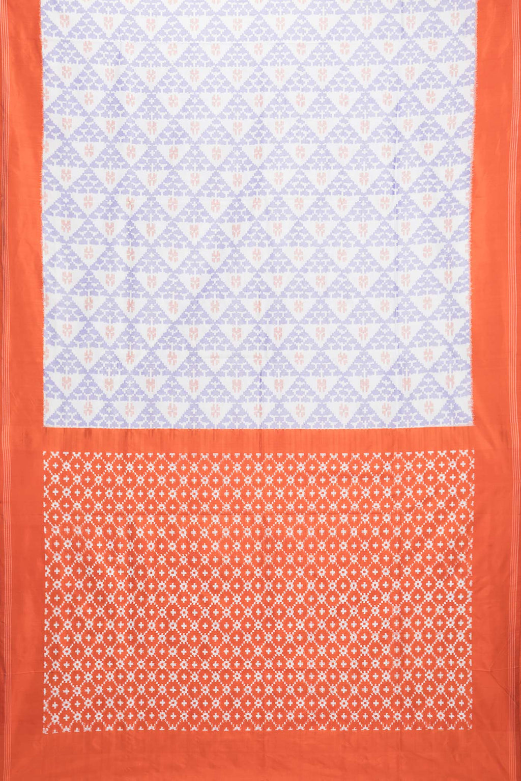 Flat view of Pure Silk Off White Pochampally Saree with Pure Ikat on the body and Plain Border. 