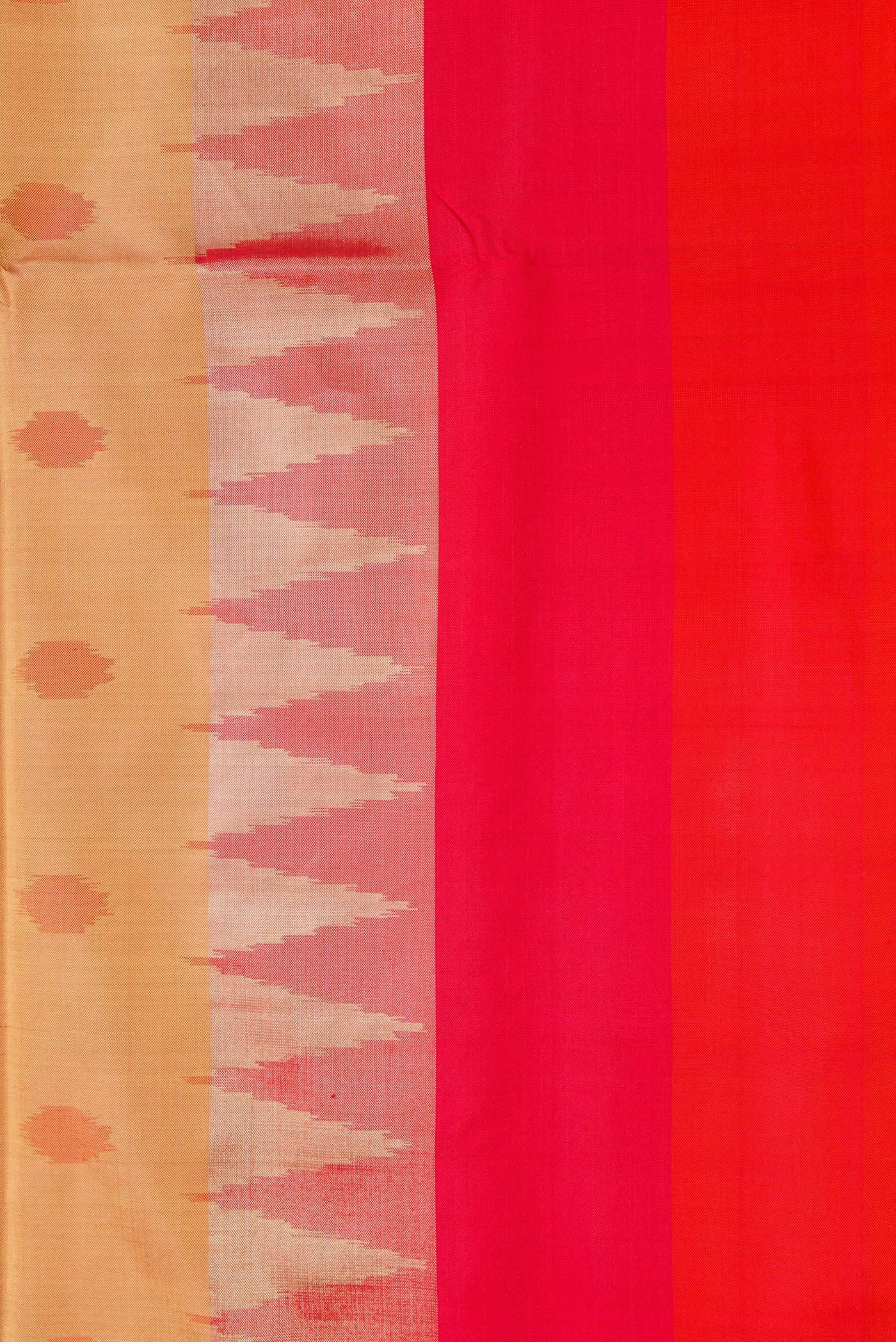 Border image of Gold Dual Tone Double Ikat Saree with Ikat Print on the body and Zari Border. 