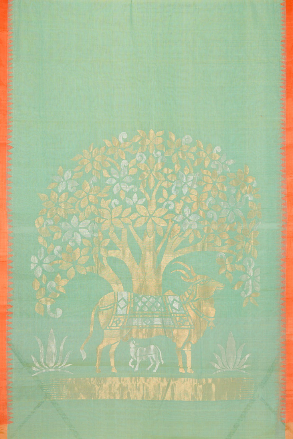 Flat view of Pista Green Dual Tone Uppada Silk Saree with Plain Body and Thread Border. 