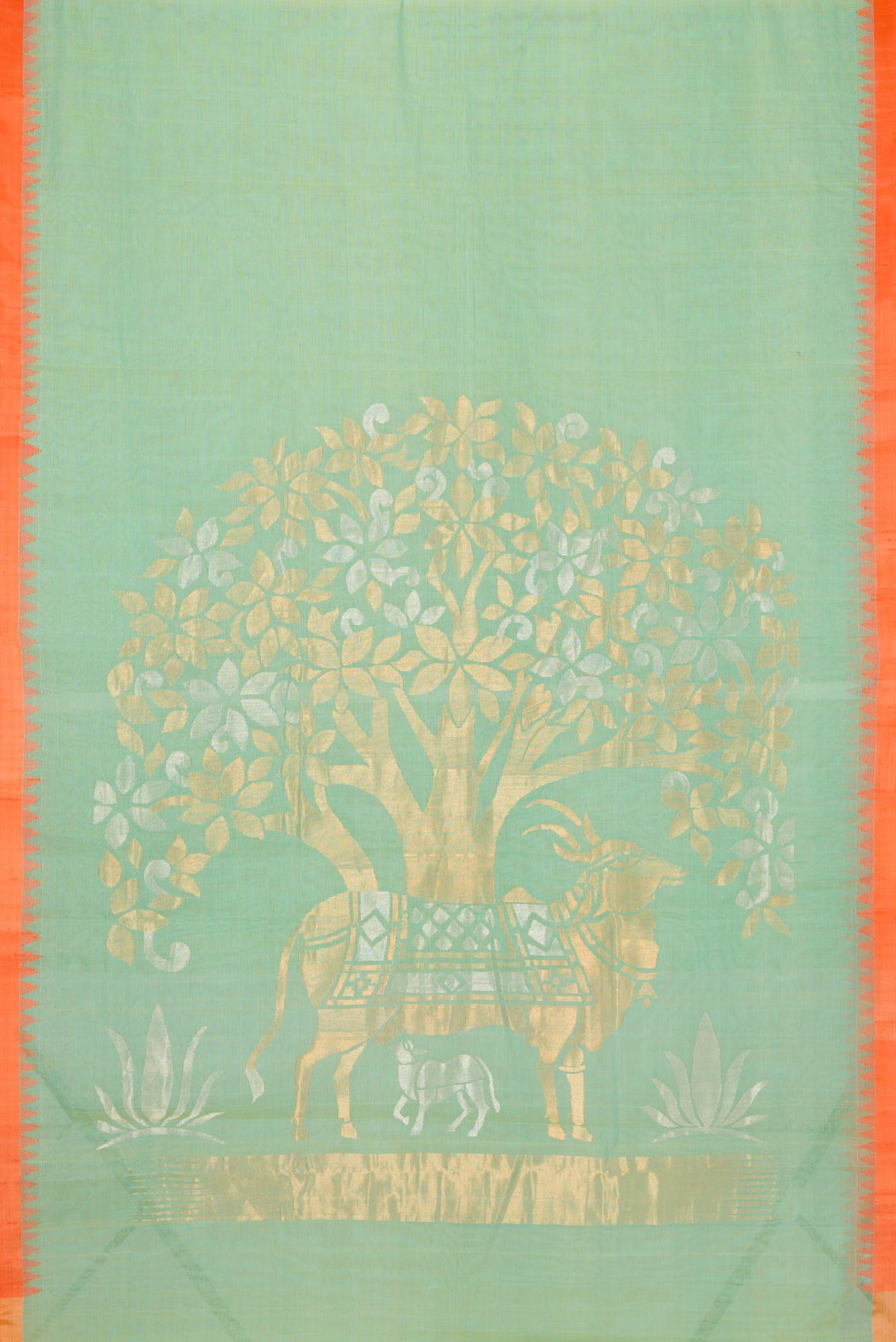 Flat view of Pista Green Dual Tone Uppada Silk Saree with Plain Body and Thread Border. 