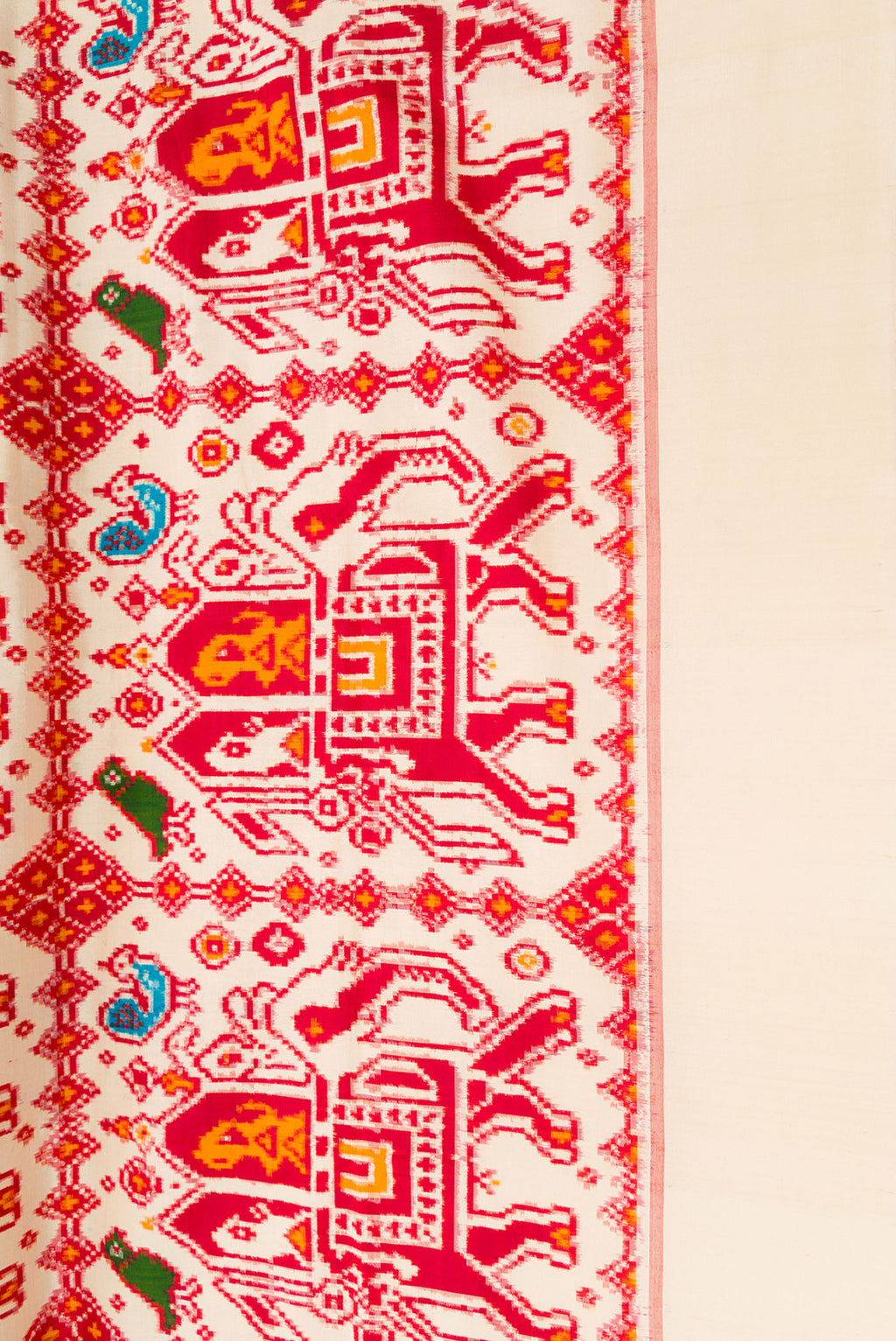 Border image of Sandal Dual Tone Double Ikat Saree with Ikat Print on the body and Plain Border. 