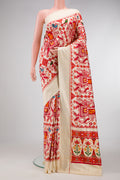 Sandal Dual Tone Double Ikat Saree with Ikat Print on the body and Plain Border.  displayed on a mannequin