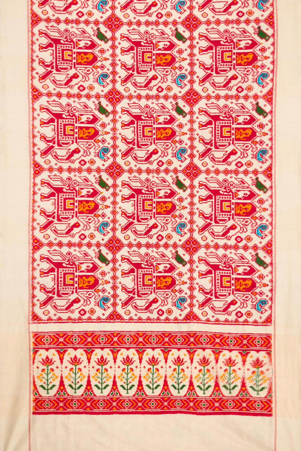 Flat view of Sandal Dual Tone Double Ikat Saree with Ikat Print on the body and Plain Border. 