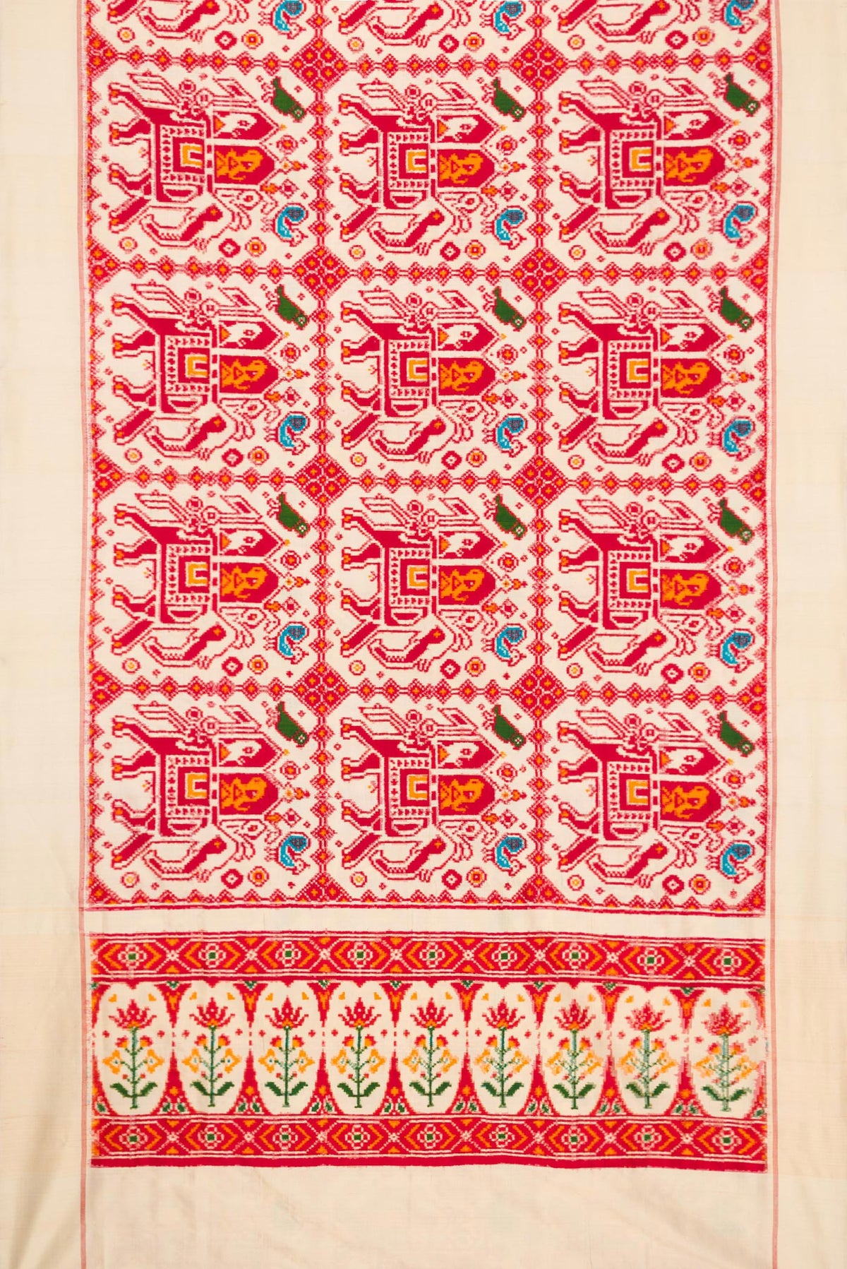 Flat view of Sandal Dual Tone Double Ikat Saree with Ikat Print on the body and Plain Border. 