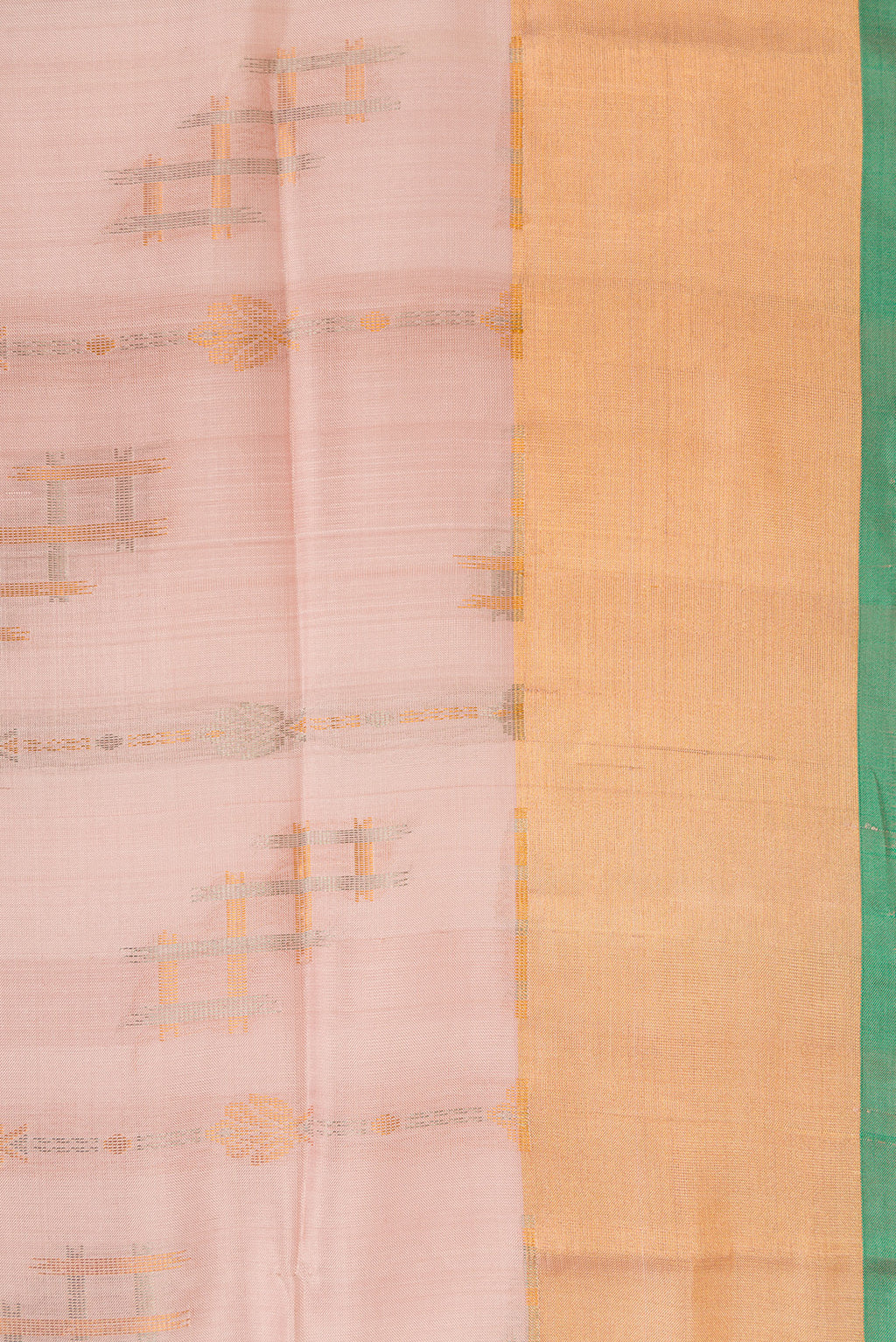 Border image of Rose Gold Dual Tone Uppada Silk Saree with Zari Butta on the body and Zari Border. 