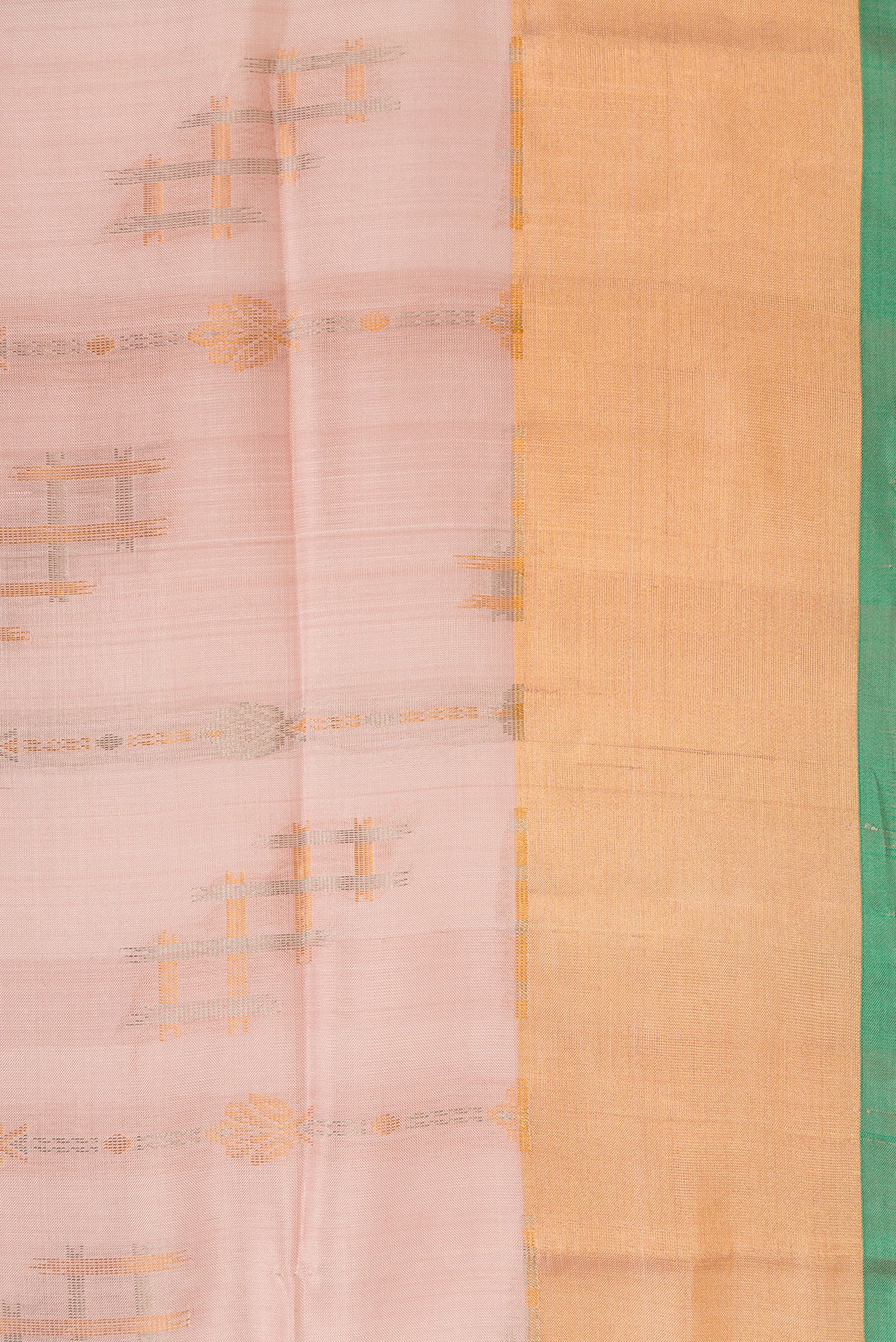 Border image of Rose Gold Dual Tone Uppada Silk Saree with Zari Butta on the body and Zari Border. 