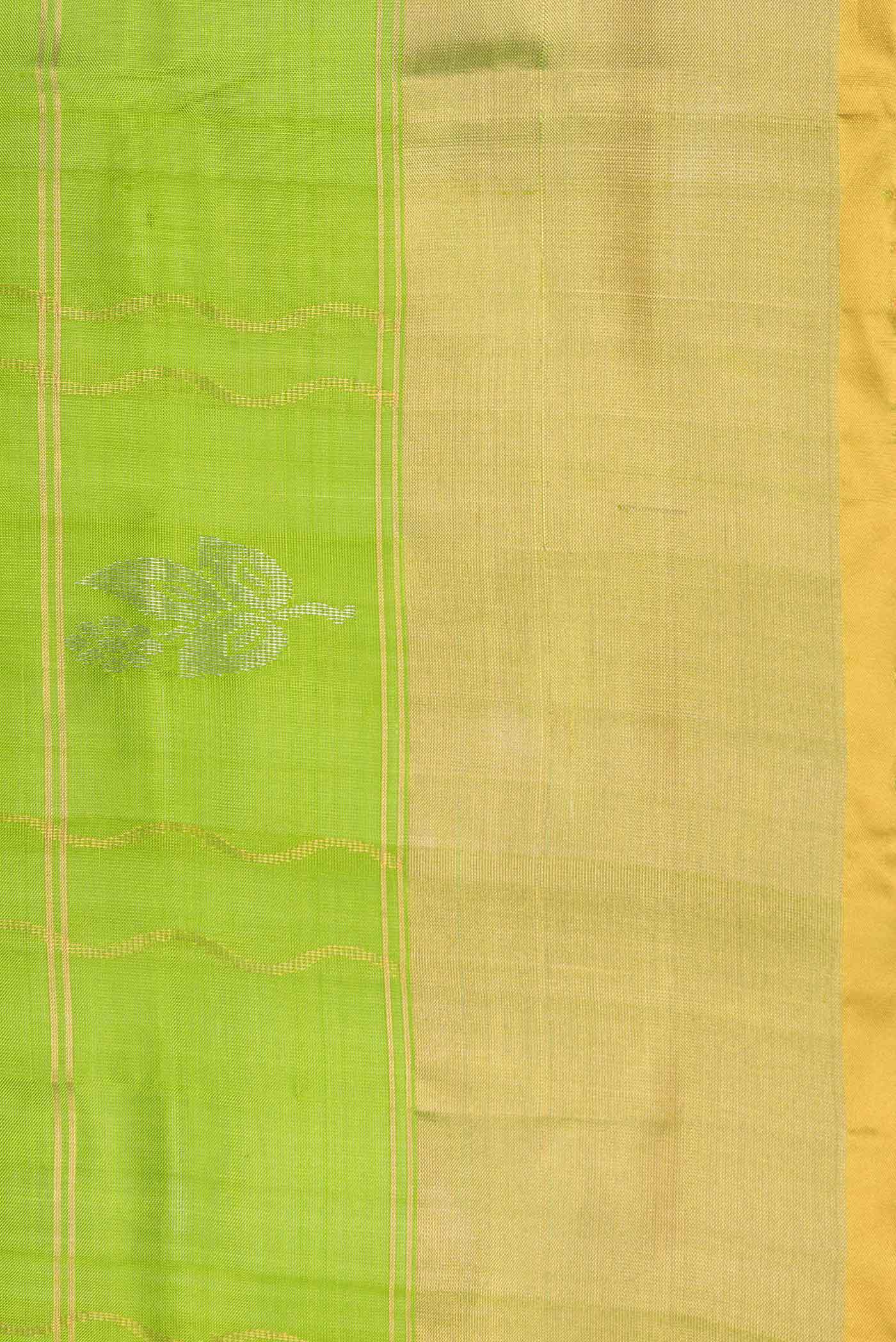 Border image of Parrot Green Dual Tone Uppada Silk Saree with Checked design on the body and Zari Border. 