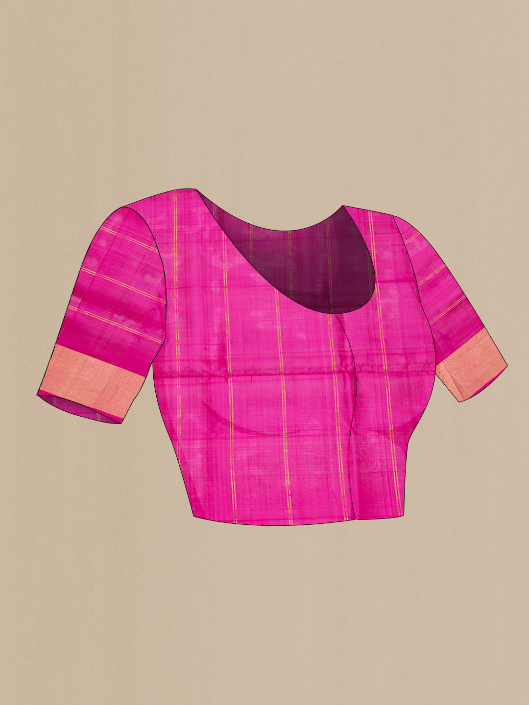 Close up image of the blouse of Royal Blue Dual Tone Uppada Silk Saree with Checked design on the body and Zari Border. 