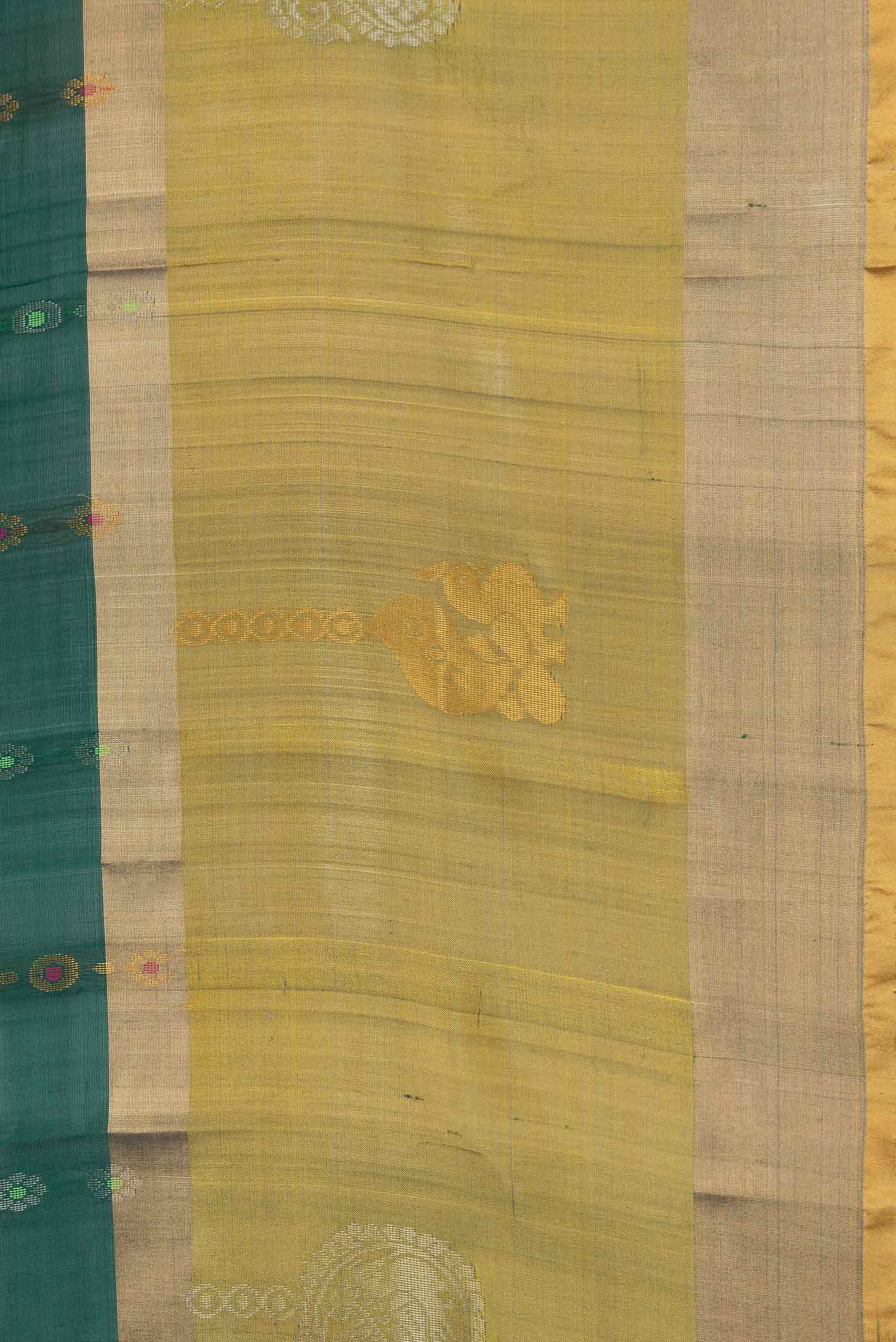 Border image of Bottle Green Dual Tone Uppada Silk Saree with Zari Butta on the body and Fancy Border. 