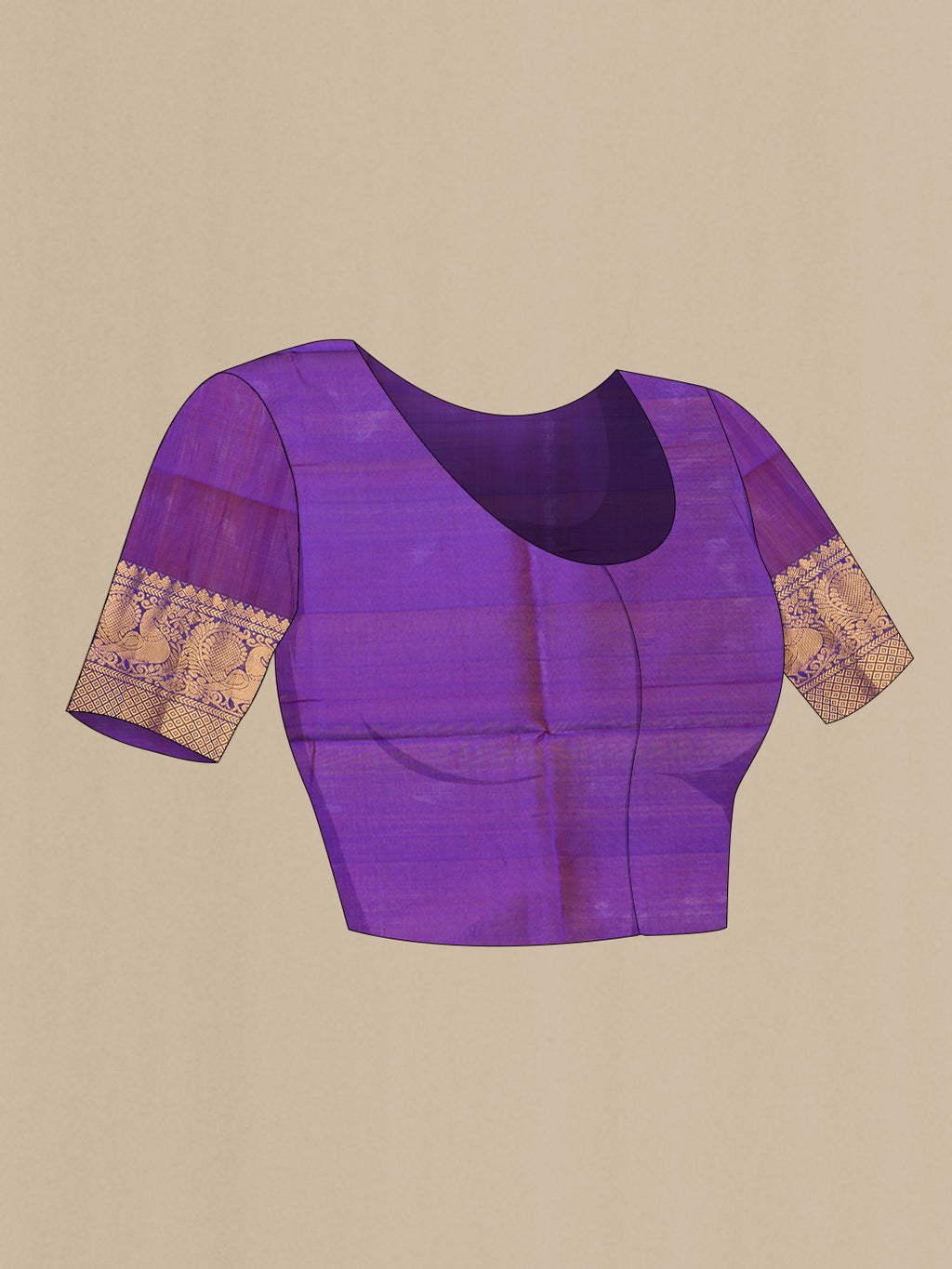 Close up image of the blouse of Brown Dual Tone Uppada Silk Saree with Zari Butta on the body and Zari Border. 