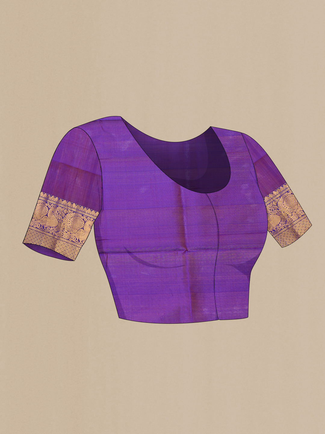 Close up image of the blouse of Brown Dual Tone Uppada Silk Saree with Zari Butta on the body and Zari Border. 