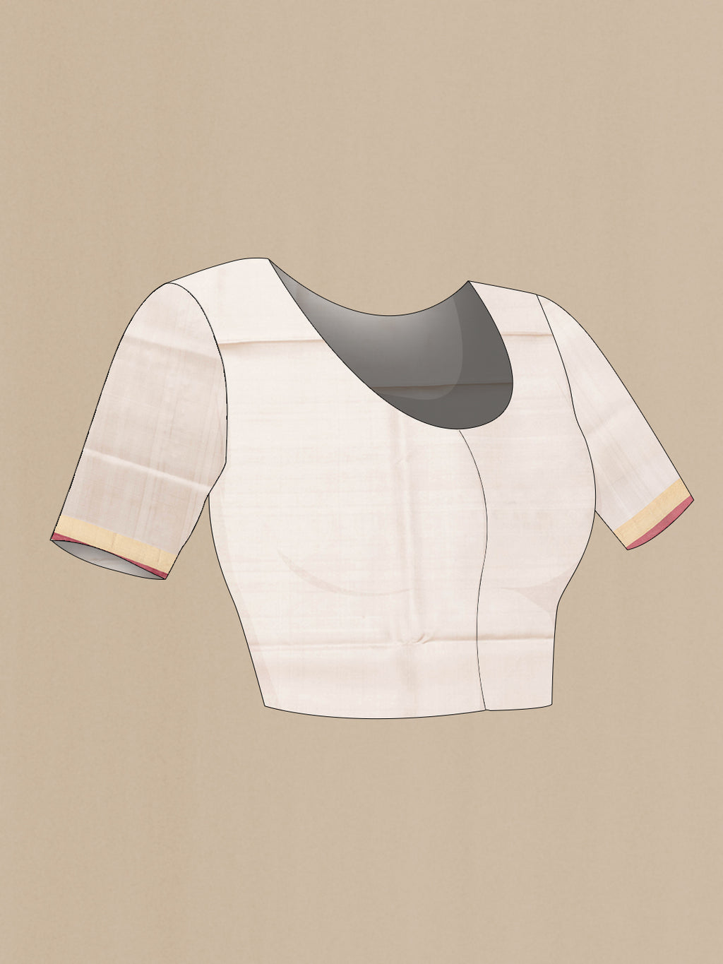 Close up image of the blouse of Beige Dual Tone Uppada Silk Saree with Zari And Thread Butta on the body and Zari Border. 