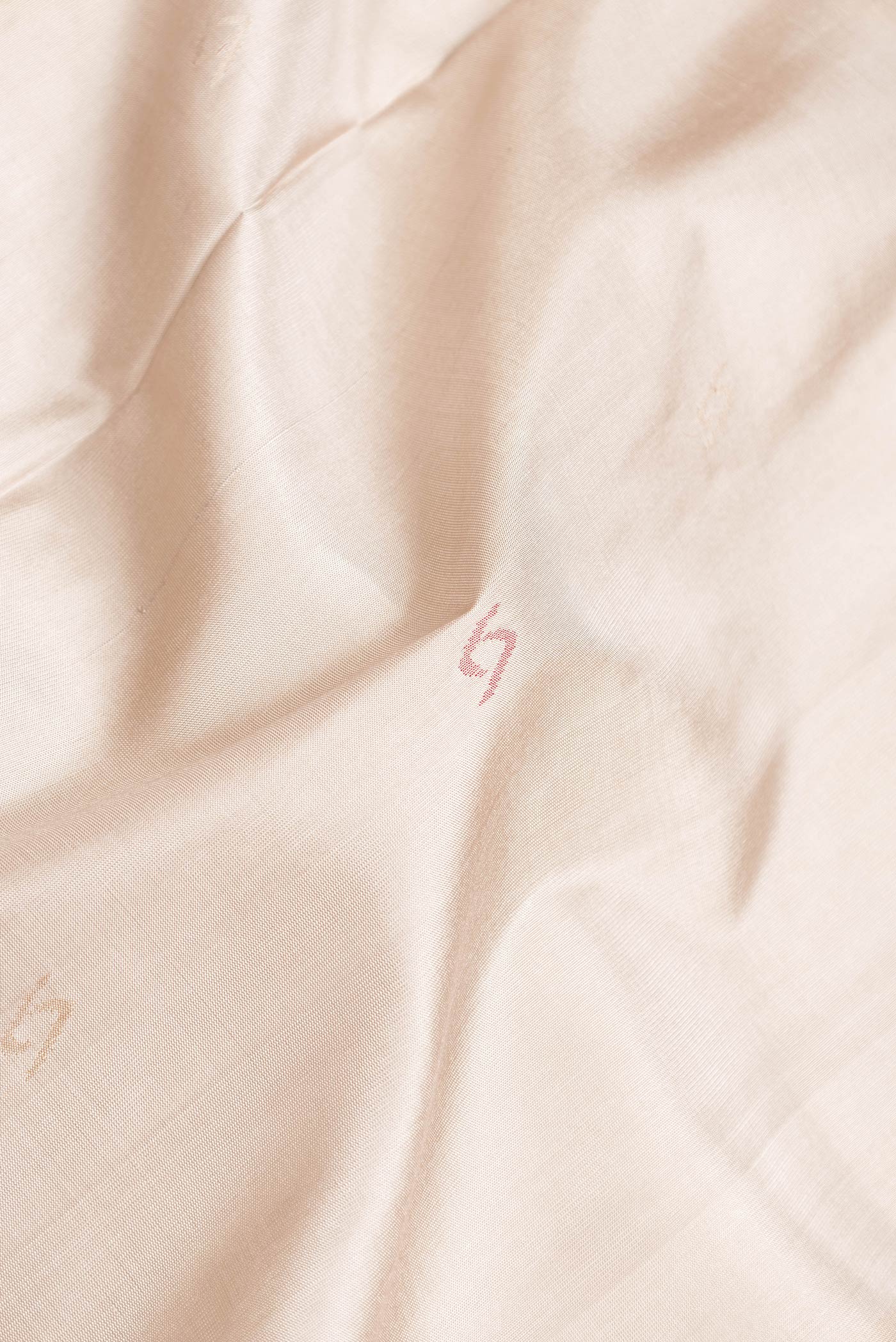 Close up of Beige Dual Tone Uppada Silk Saree with Zari And Thread Butta on the body and Zari Border.  displaying folds