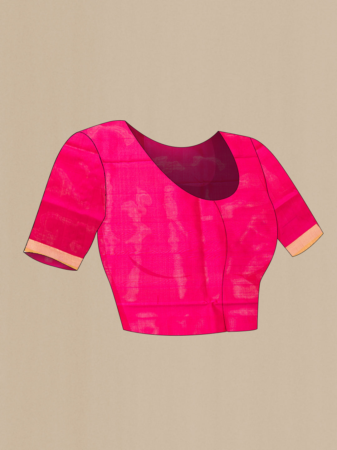 Close up image of the blouse of Pink Dual Tone Uppada Silk Saree with Zari Butta on the body and Zari Border. 