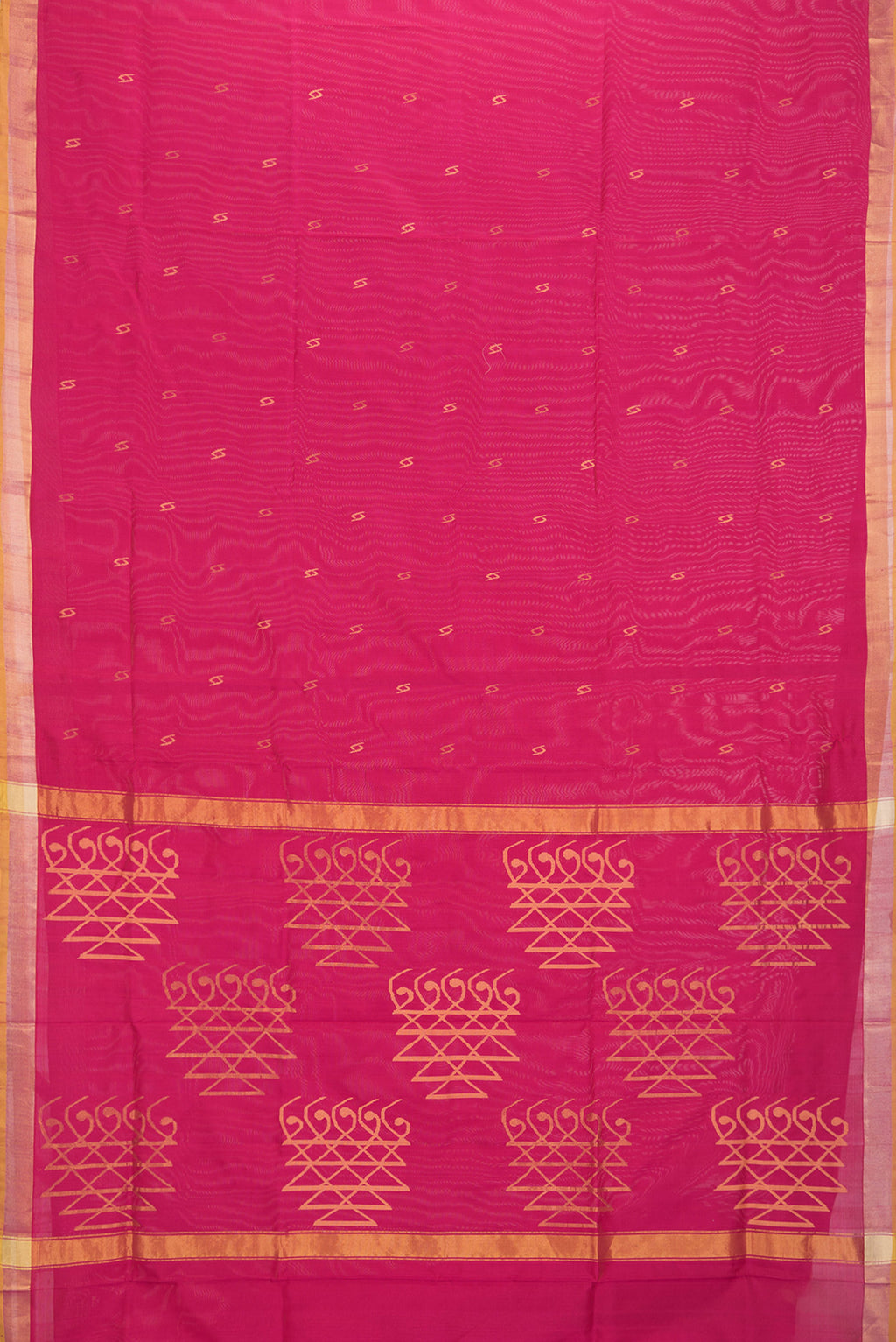 Flat view of Pink Dual Tone Uppada Silk Saree with Zari Butta on the body and Zari Border. 
